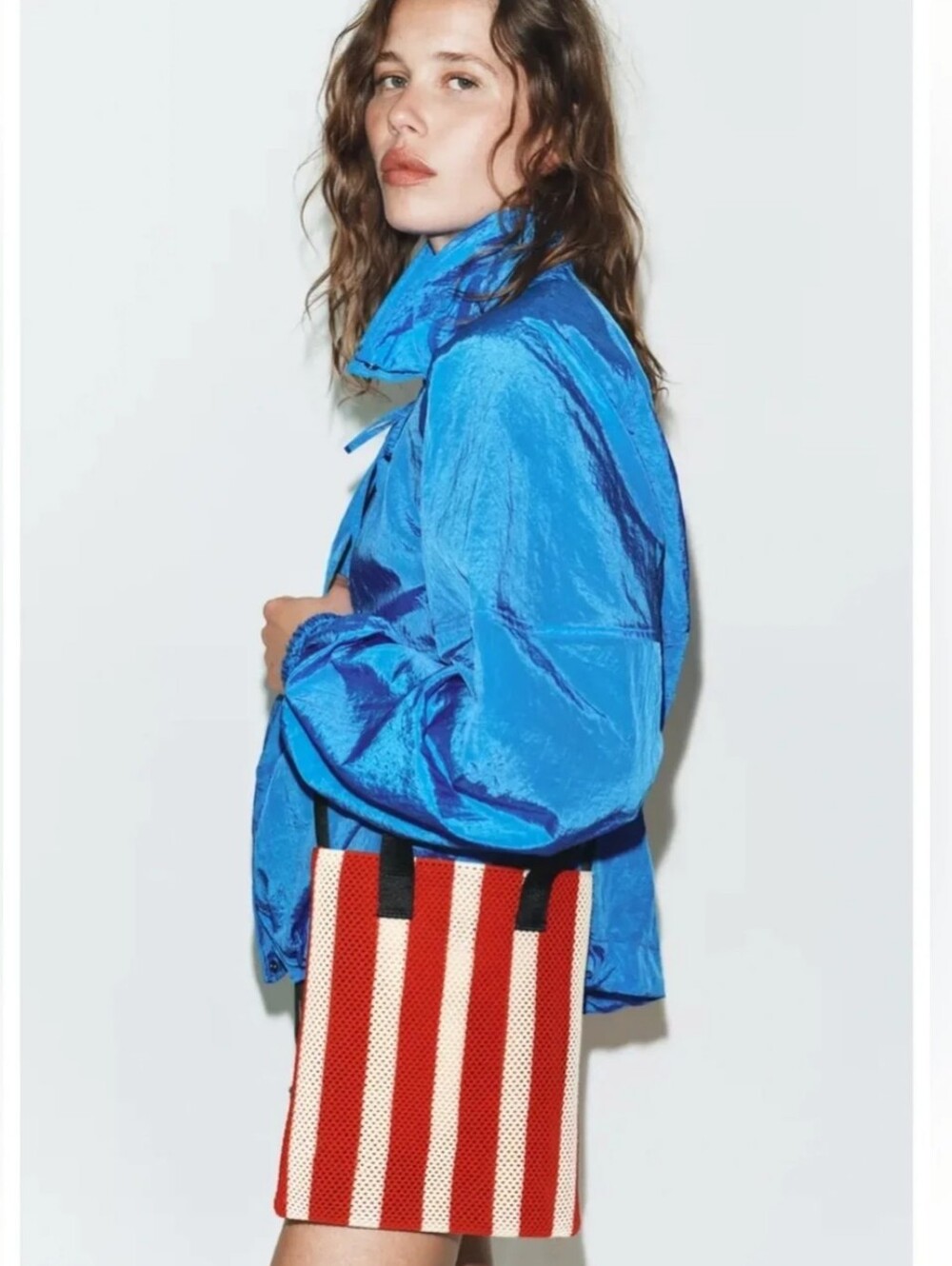 ZARA Mini Shopper Cut Out Effect Striped Red & Cream Tote Bag